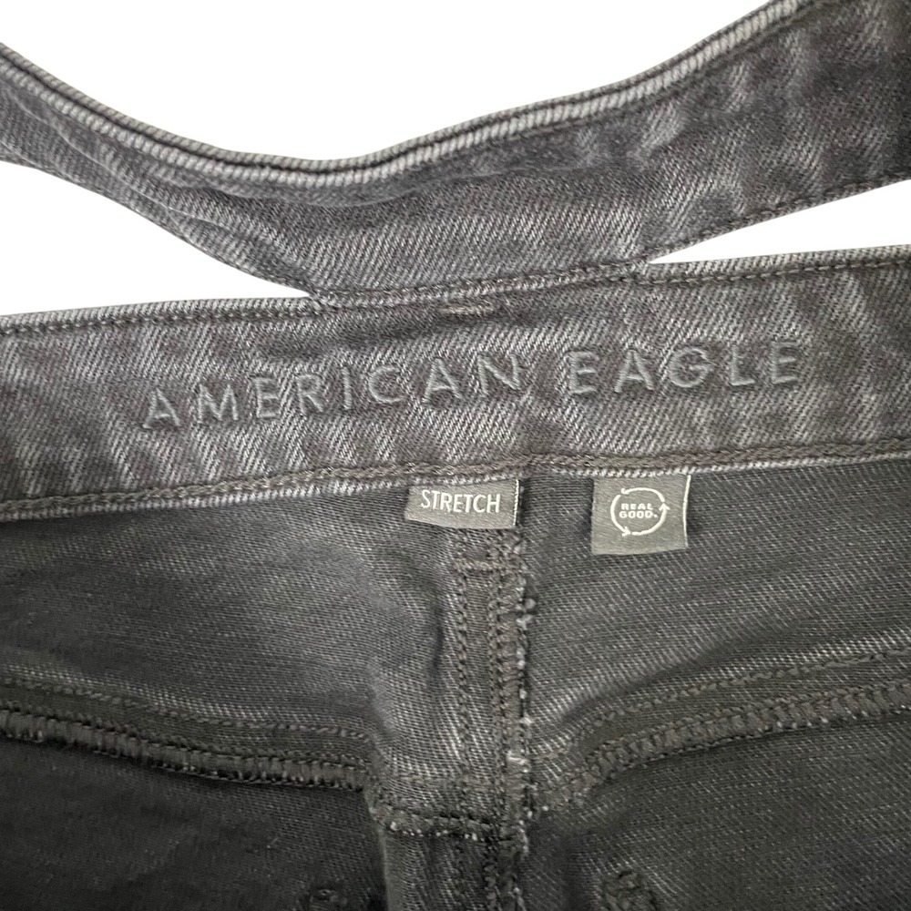 American Eagle Baggy Straight Jeans Womens 6 Long Black Cutout Double Waist Y2K - Picture 6 of 14